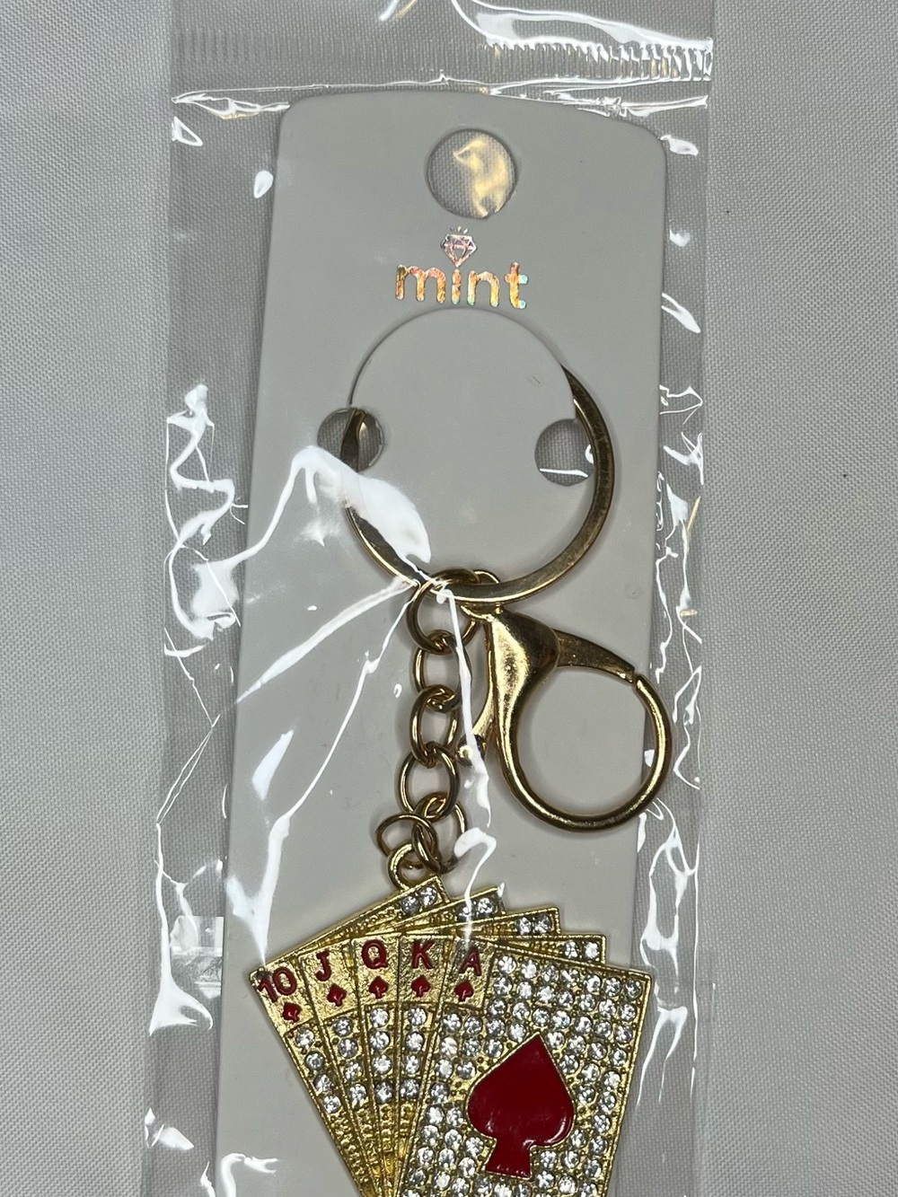 Mint Gold-Tone Red Spade Playing Card Key & Card Holder Charm